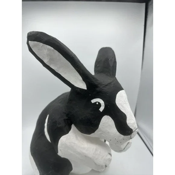 Dept 56 Bunny Rabbit Papier Paper Mache Large Black White Easter RARE - Picture 9 of 16